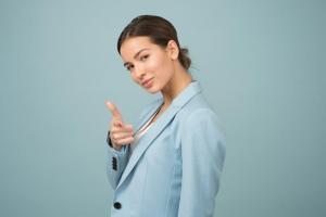 woman in blue suit